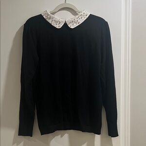 Adrianna Papell Black Blouse with Embellished White Collar